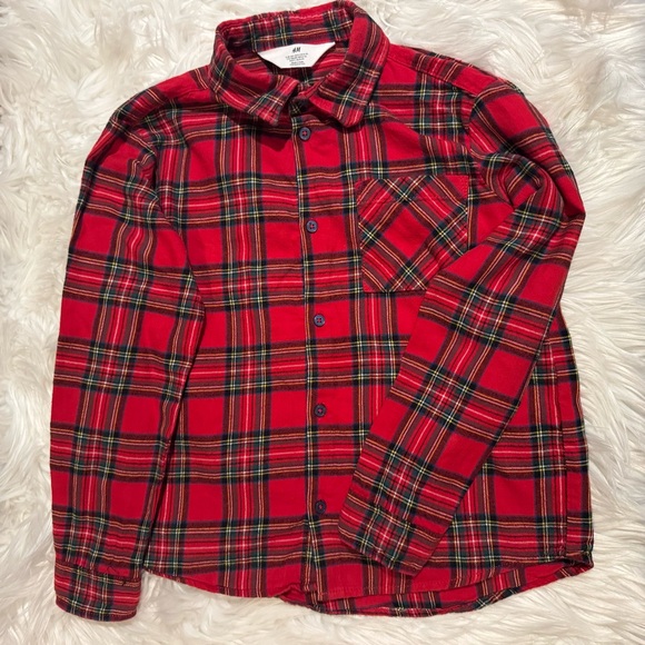 H&M Other - H&M Boys Red Plaid Flannel Button-Down Shirt Long Sleeve Size 8 Holiday Casual